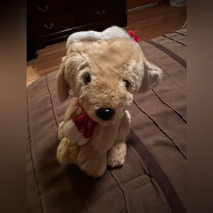 MUSICAL  PUPPY DOG W/ SANTA HAT 9" Seat  Plush Stuffed Animal